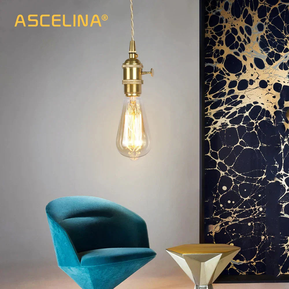 DecorBites™ Golden E27 Pendant Light: Vintage Style Living Room LED Lamp