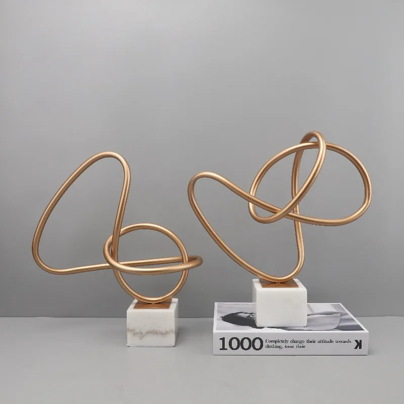 DecorBites™ Gold Line Geometric Metal Sculpture on Marble Base for Home Decor