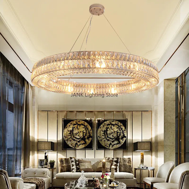 DecorBites™ K9 Crystal Ring Pendant Light: Deluxe LED Interior Decoration for Living Room, Bedroom & Restaurant