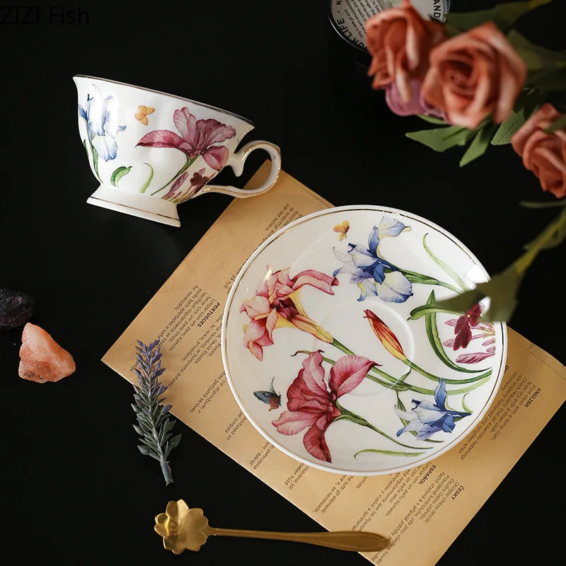 DecorBites™ Iris Flower Porcelain Coffee Mug Tea Cup Tableware Set