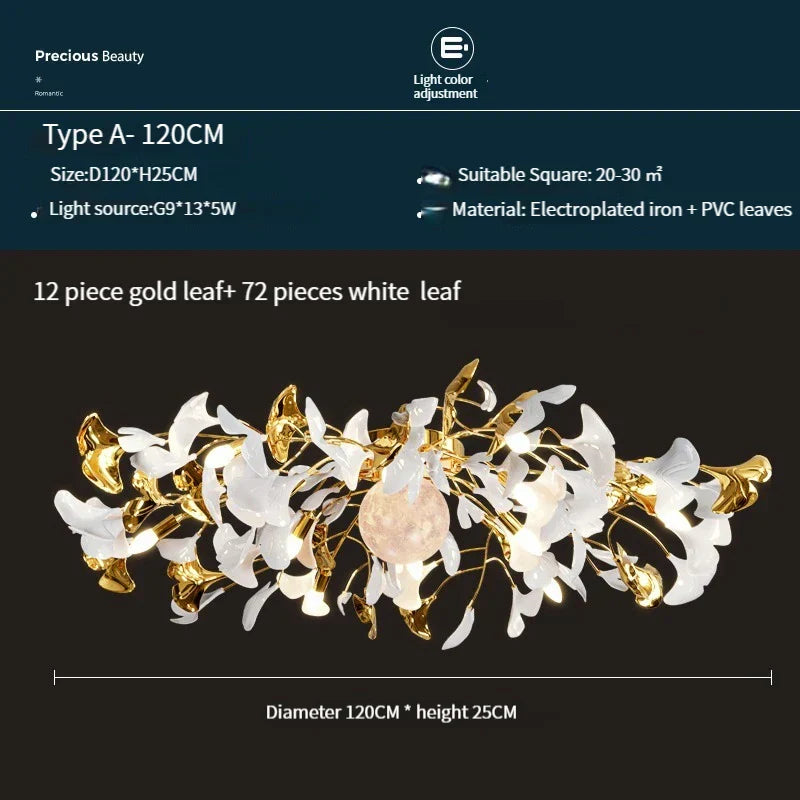 DecorBites™ Ginkgo Leaf Acrylic Metal LED Ceiling Chandelier for Home Living Room