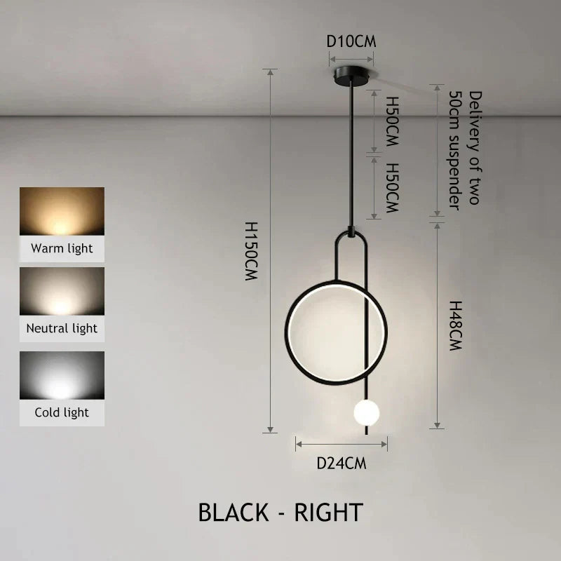 DecorBites™ Gold Black Ring Glass Ball LED Pendant Chandelier