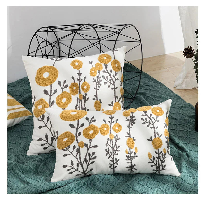 DecorBites™ Daisy Floral Geometric Embroidery Pillowcase, Soft Comfortable Home Decor Cover