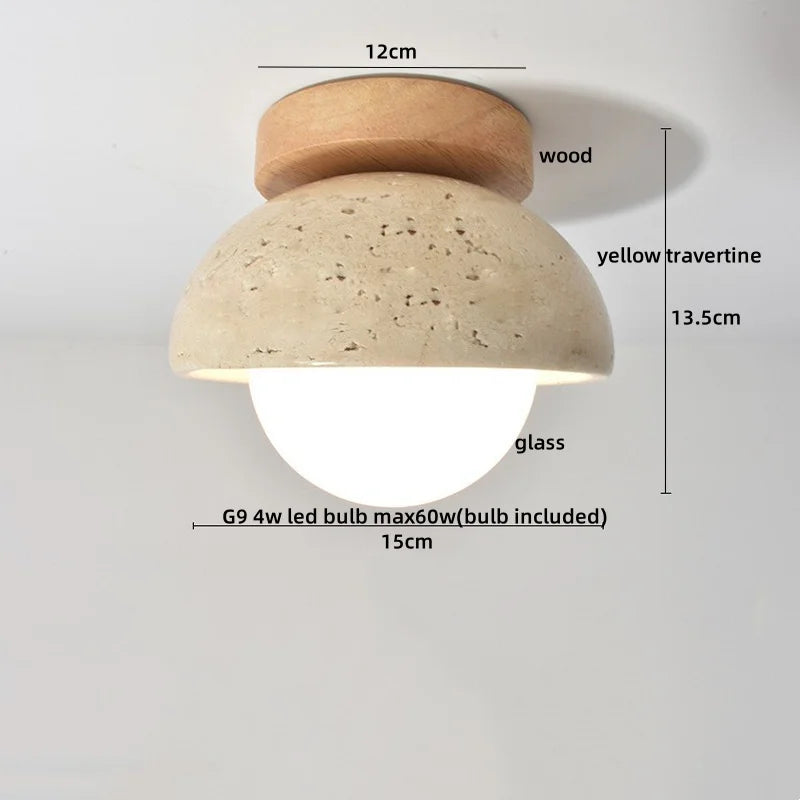 DecorBites™ LED Ceiling Lamp Natural Yellow Travertine Walnut Wood Ceiling Lights