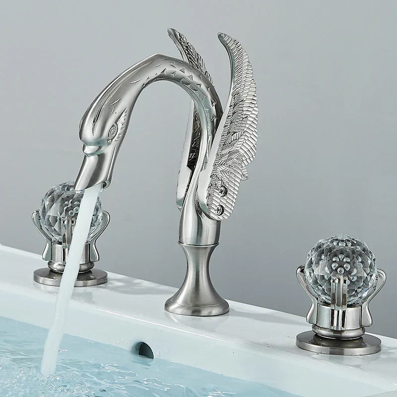 DecorBites™ Gold Swan Crystal Handle Bathroom Faucet - Deck Mounted Basin Mixer Tap