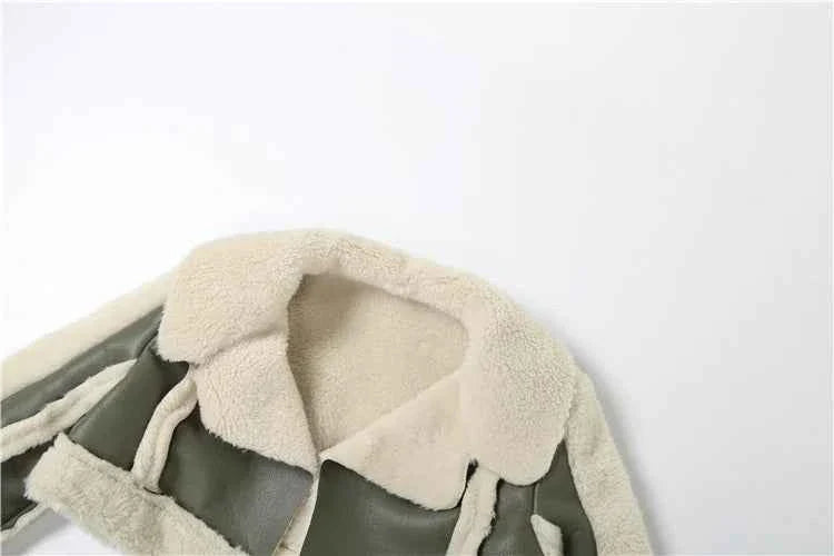 Furry Patchwork Women's Crop Jacket Warm Outwear Basic