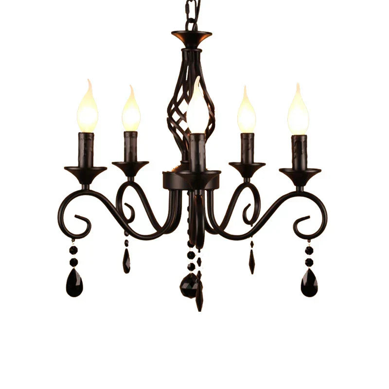DecorBites™ Crystal Pendant Chandelier Light for Home and Bedroom - Black Iron Ceiling Lamp