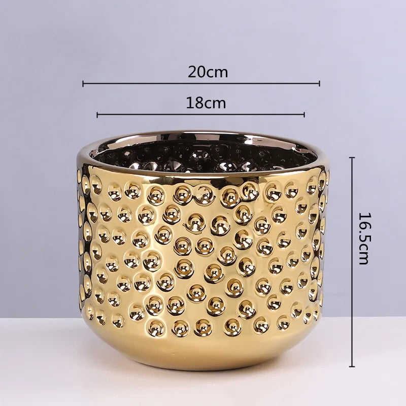 DecorBites™ Gold Ceramic Flower Pot Succulent Vase Terrarium Plant Pots for Home Balcony Decor