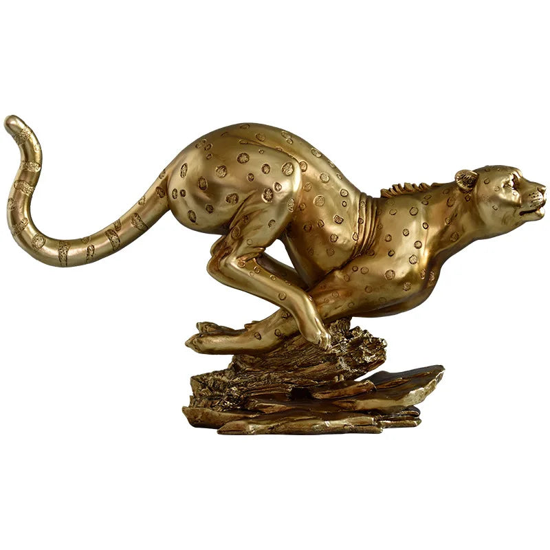 DecorBites™ Golden Leopard Resin Sculpture - Handcrafted Cheetah Decoration