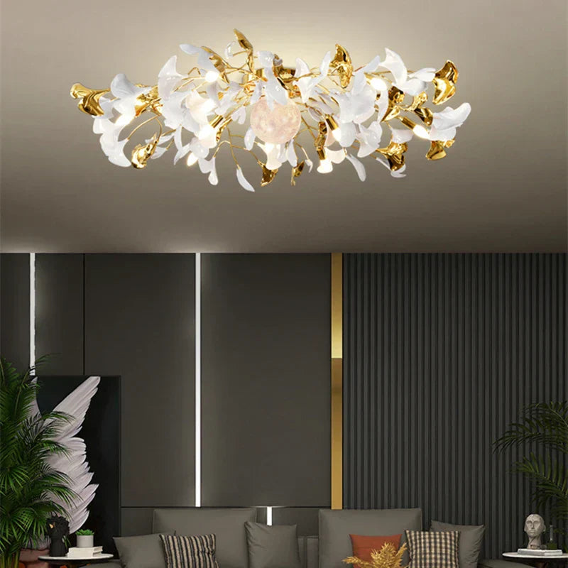 DecorBites™ Ginkgo Leaf Acrylic Metal LED Ceiling Chandelier for Home Living Room