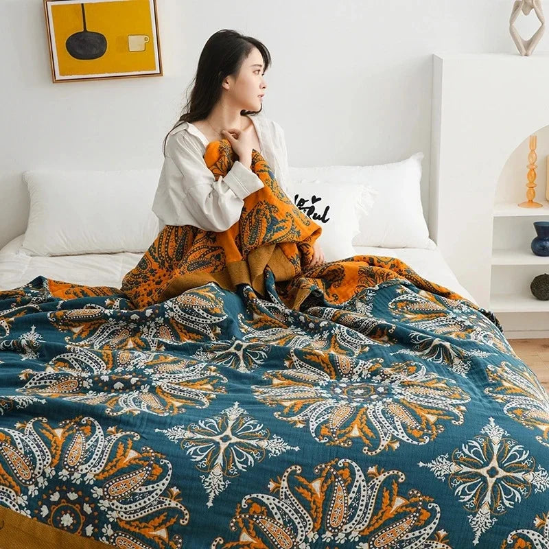 DecorBites™ Cotton Summer Throw Blanket – Breathable & Soft Nordic Quilt