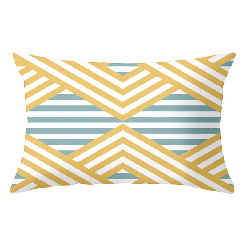 DecorBites™ Geometric Striped Curved Rectangle Pillowcase - Yellow Blue Sofa Throw Pillows