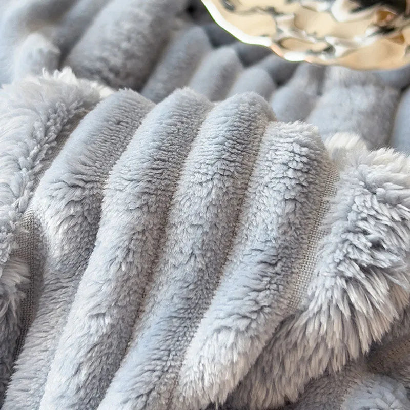 DecorBites™ Cozy Faux Rabbit Plush Blanket, Nordic Style, Thick & Warm, Super Soft Nap Shawl