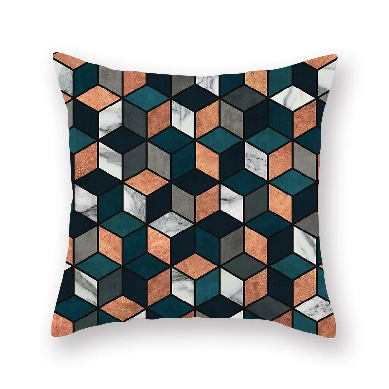 DecorBites™ Geometric Leaf Flower Pillowcase Teal Blue Sofa Car Home Decor Throw Cover