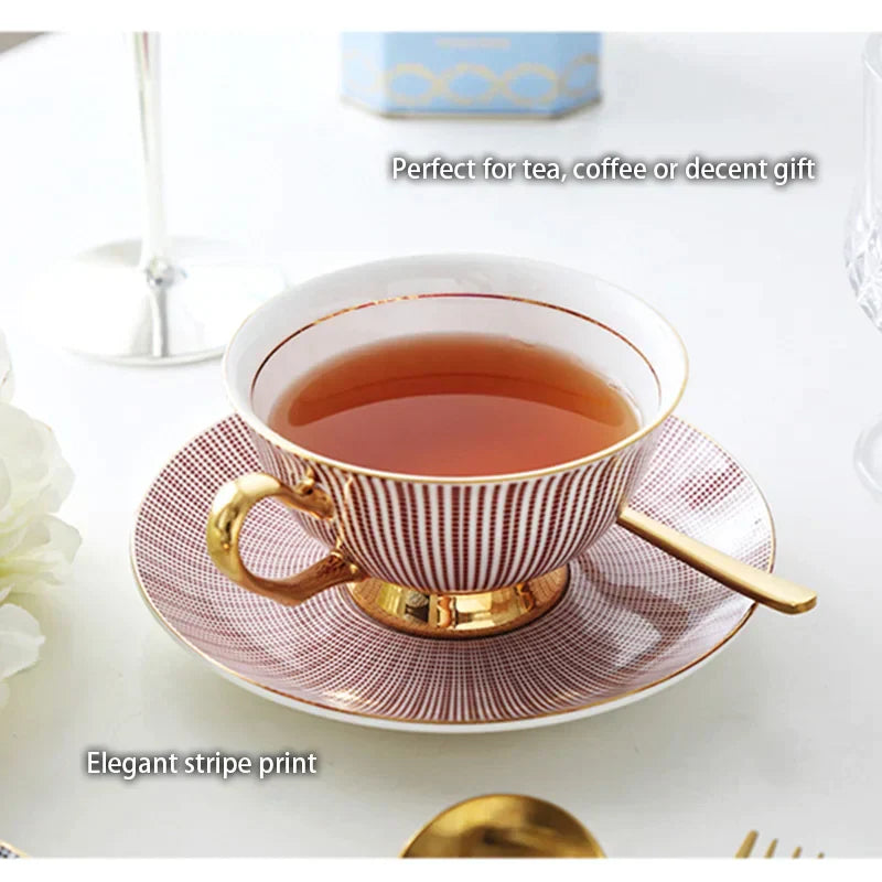 DecorBites™ Gold Porcelain Tea Set 200ml Elegant Coffee Cup Saucer Spoon Set
