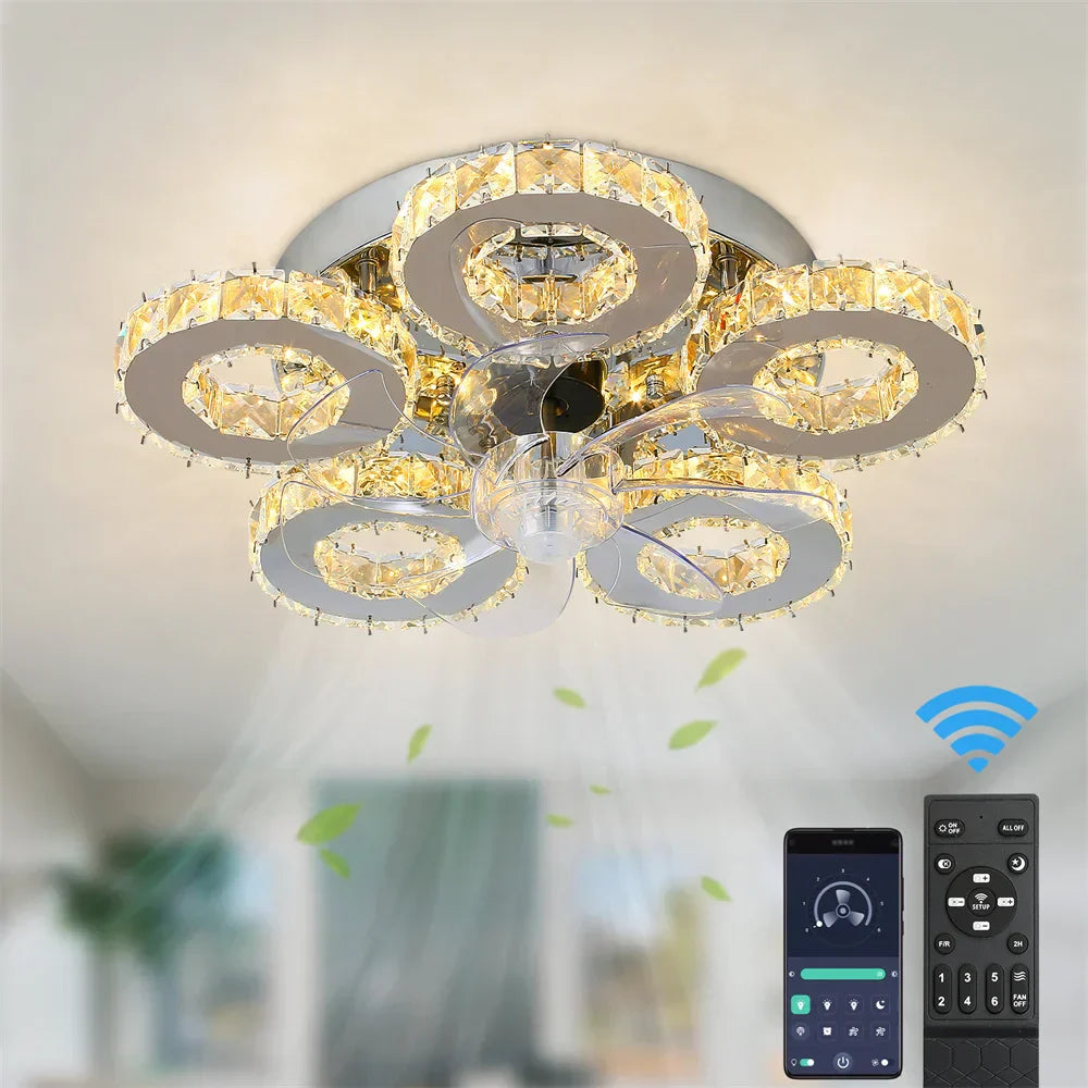 DecorBites™ Crystal LED Ceiling Fan: Remote Control Chandelier for Bedroom & Living Room