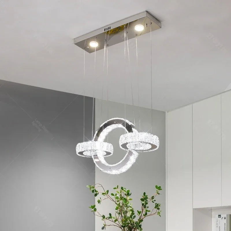 DecorBites™ Crystal LED Circle Rings Chandelier for Bedroom, Villa, Stair - Luxury Pendant Light