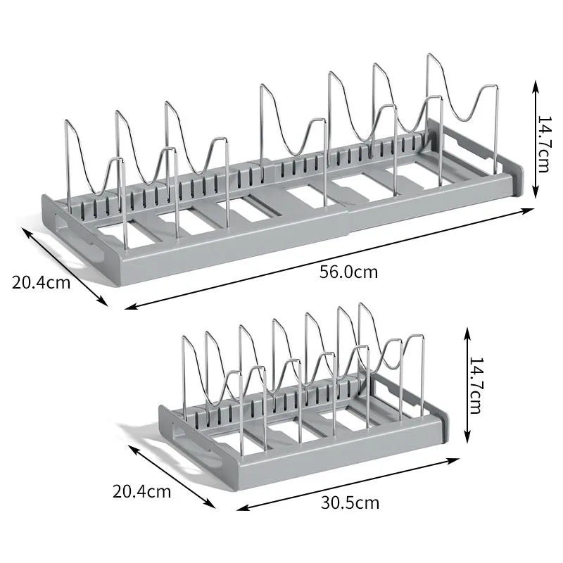 DecorBites™ Kitchen Organizer: Expandable Storage Rack for Cabinets with Drawer and Cutting Board Slot
