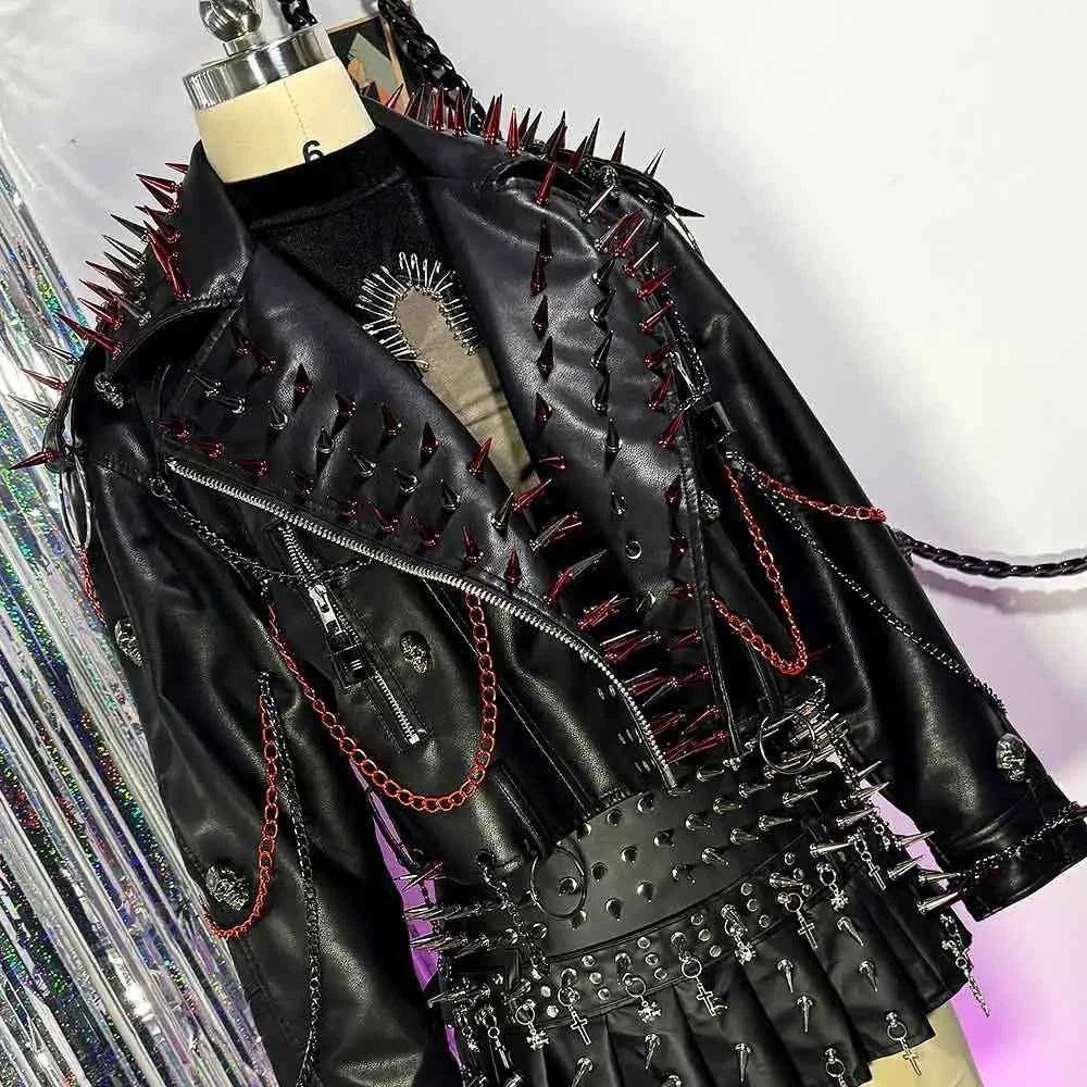 Women's PU Leather Skull Studded Jacket Vintage Hand Made Studded Rivet