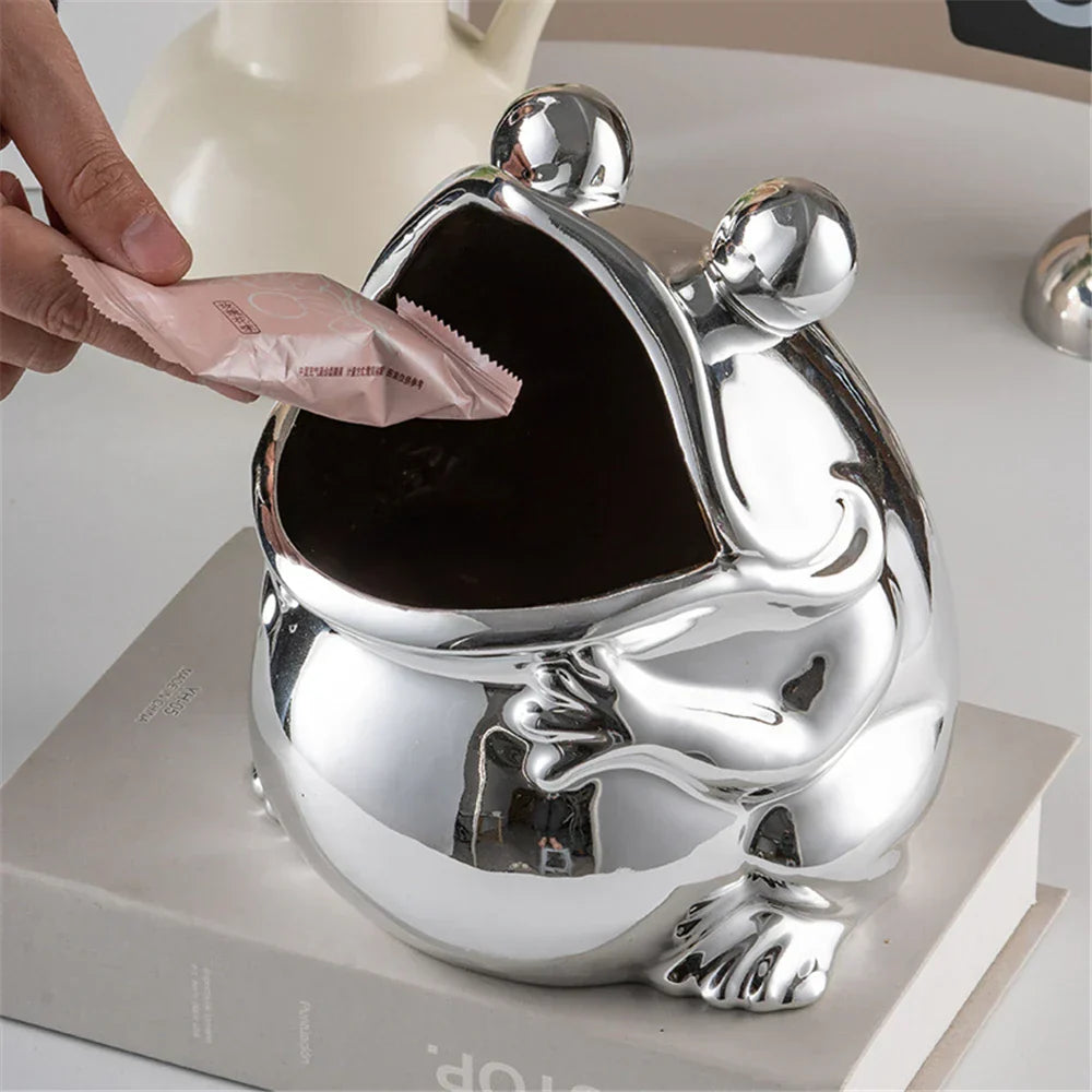 DecorBites™ Frog Sculpture Storage Box: Silver Green Desk Ornament & Home Decoration