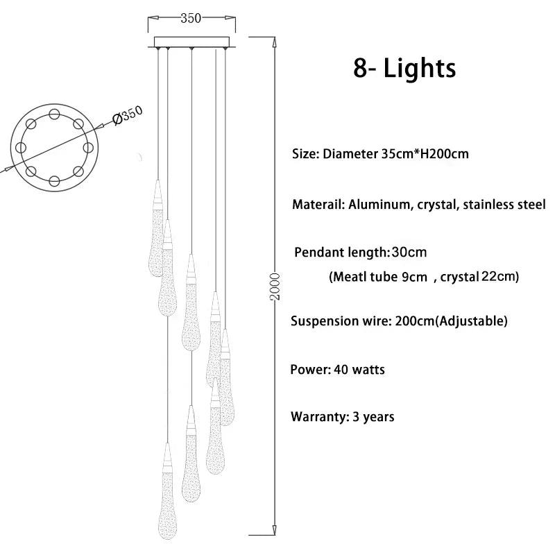 DecorBites™ Crystal Tear Drop Ceiling Chandelier LED Pendant Light Fixture