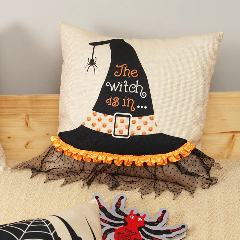 DecorBites™ Halloween Wizard Hat Spider Embroidered Throw Pillow Cover
