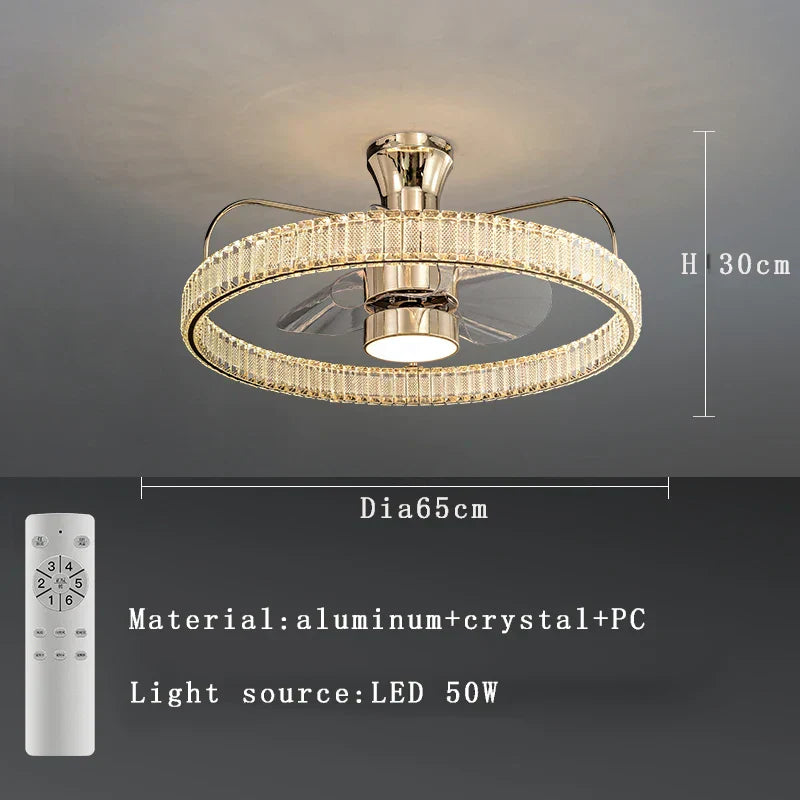 DecorBites™ Crystal LED Fan Light: 50W Remote Reversible Blade, Quiet, Timed, Invisible Design
