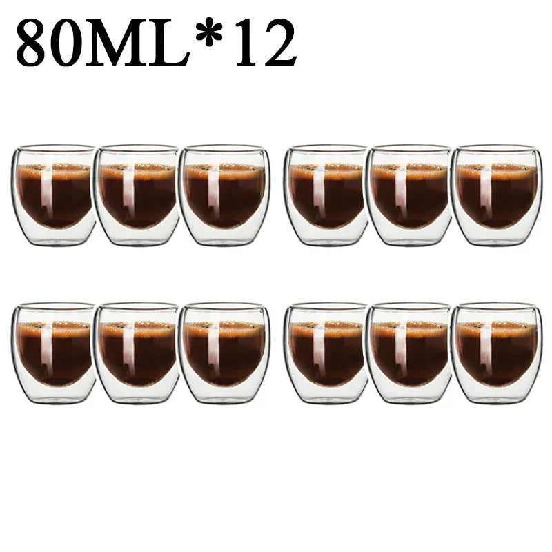 DecorBites™ Double Wall Borosilicate Glass Mug Set for Tea Coffee Juice Bar Drinkware
