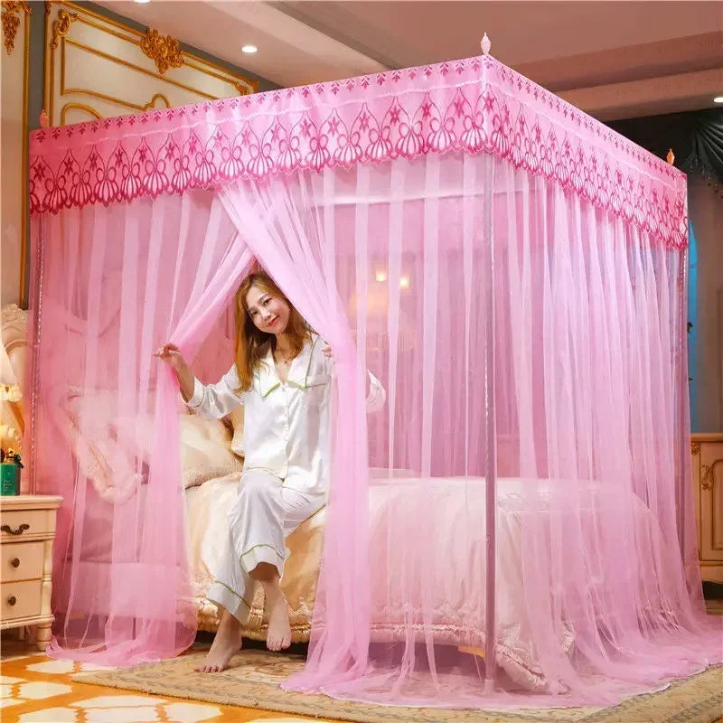 DecorBites™ Lace Mosquito Tent with Stainless Steel Bracket for Queen King Canopy Bed