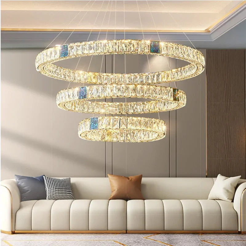 DecorBites™ Crystal Round Ceiling Chandelier LED Lighting Fixtures for Kitchen Dining Room & Villa