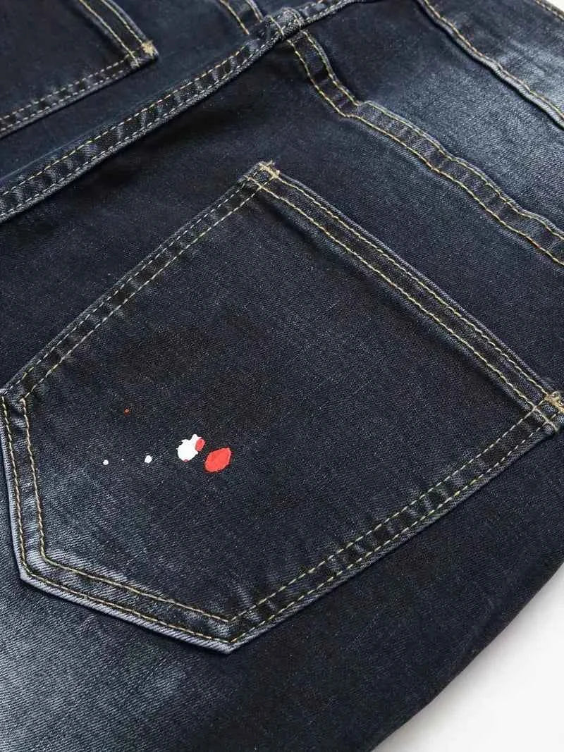 Men's Y2K Stretchy Denim Pants Ripped Skinny Letter Print elastic waist Casual pants