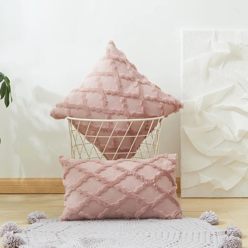 DecorBites™ Embroidered Diamond Cushion Cover for Modern Living Room Decor
