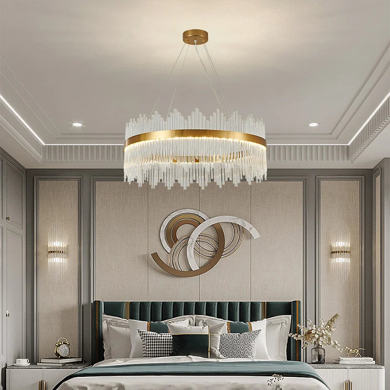 DecorBites™ Crystal Rod Round Chandelier: Modern Nordic Light for Living Room, Bedroom, Dining Room, Kitchen