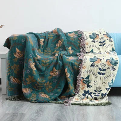 DecorBites™ Double-Sided Sofa Throw Blanket - Japanese Cotton Cover - All-Season Quilt & Travel Blanket