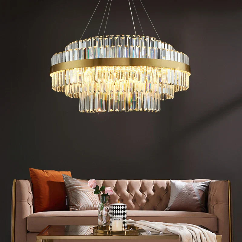 DecorBites™ Gold Metal Crystal Pendant Light - Dimmable LED Hanging Lamp