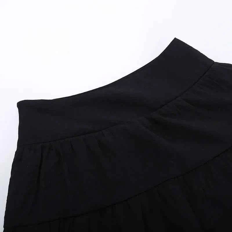 Goth Dark Kawaii Black Tiered Skirt 90S Retro Irregular Hem