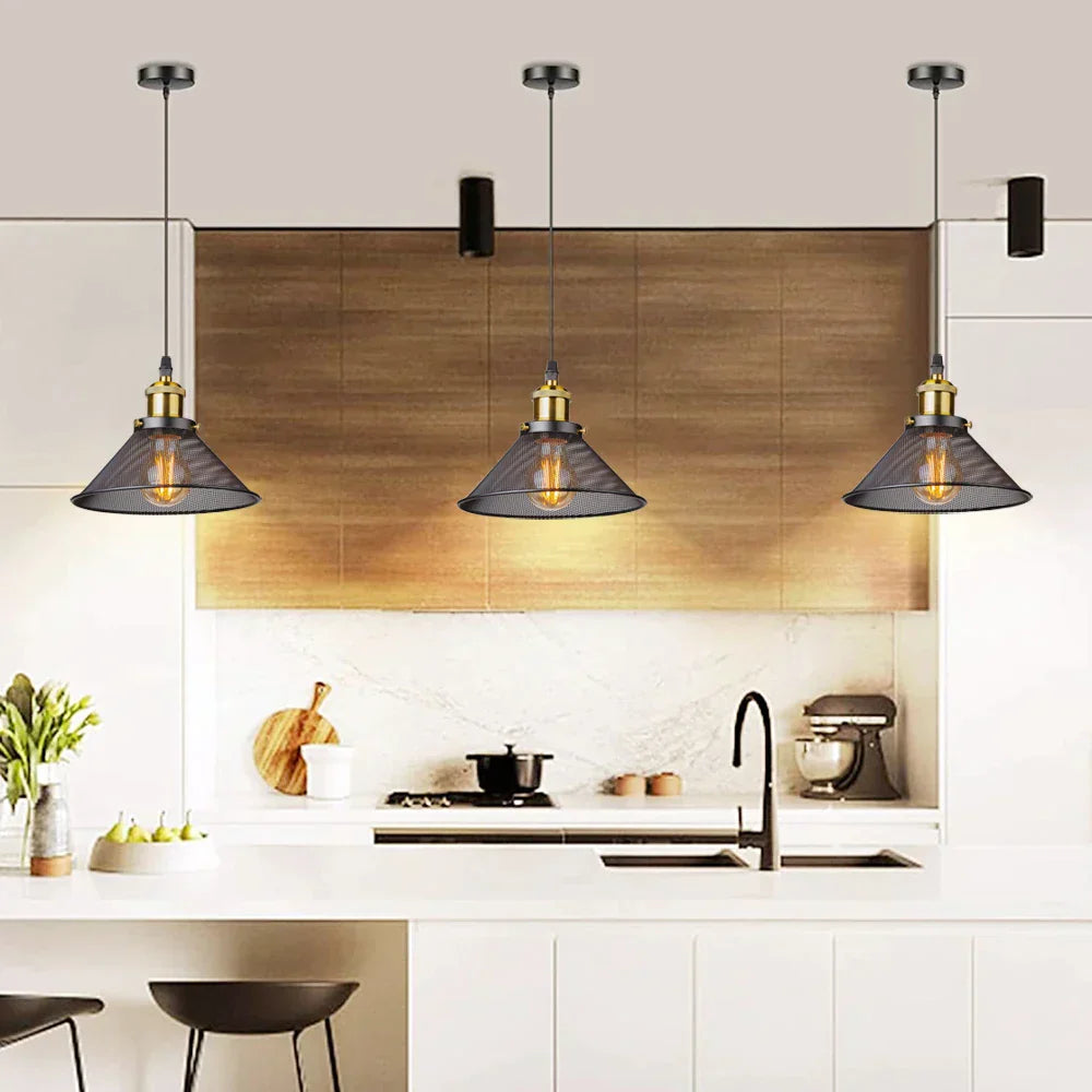 DecorBites™ Black Cage Pendant Light Iron Industrial Retro Lighting for Home Decor