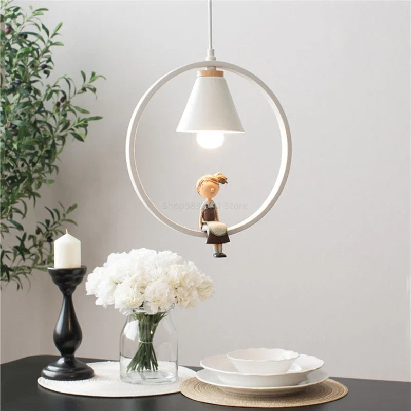 DecorBites™ Iron Ring Pendant Lights Children Bedroom Hanging Lamps LED Bird Fixtures