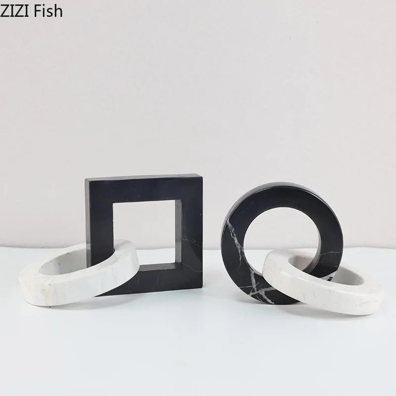 DecorBites™ Geometric Knot Sculpture Desk Decor - Abstract Square Ring Statue