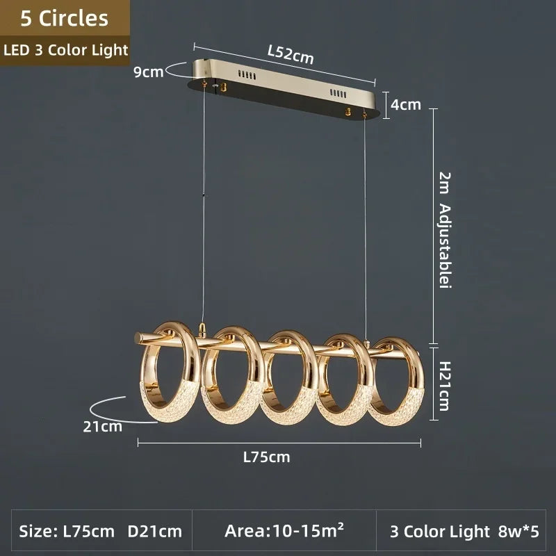 DecorBites™ Gold Acrylic Circle Ring LED Pendant Chandelier