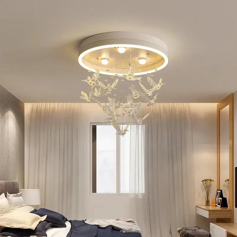 DecorBites™ Flying Bird Ceiling Light for Girls Room Decor, White Princess Bedroom Lamp