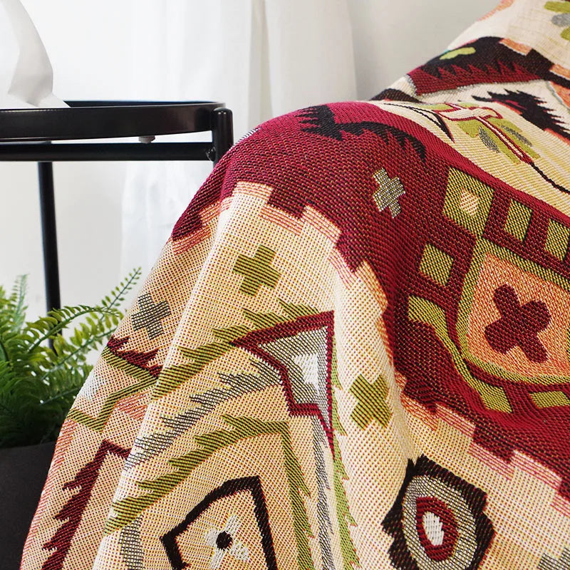 DecorBites™ Geo Ethnic Throw Blanket - Double-Sided Boho Sofa Cover & Travel Carpet