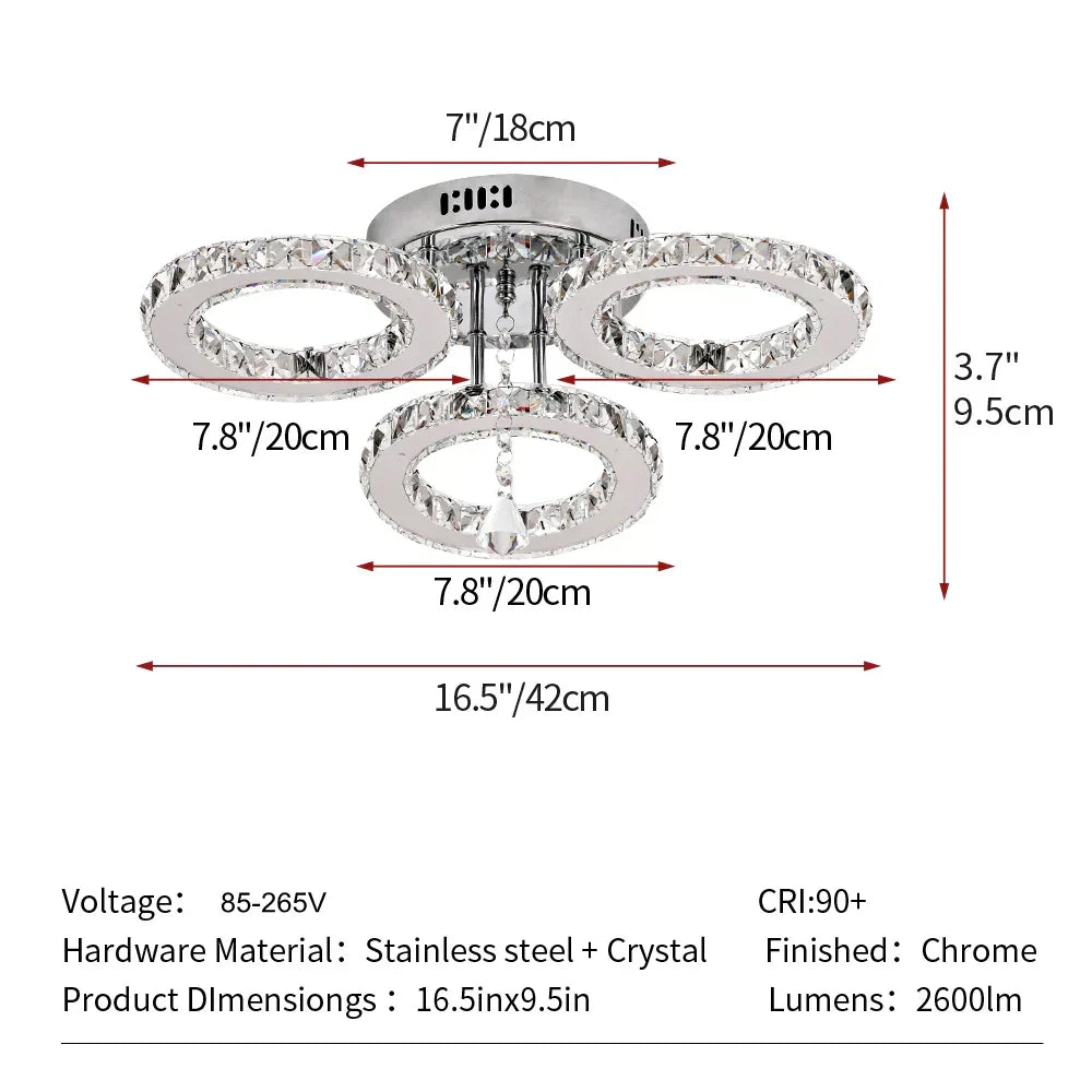 DecorBites™ Crystal LED Rings Ceiling Chandelier Dimmable Luminaire