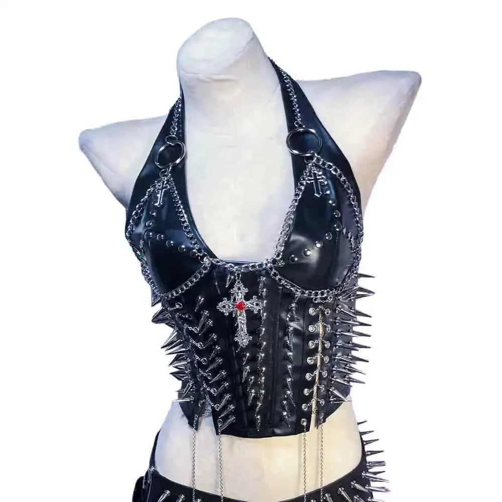 Grunge Emo Clothing ALT Punk Rock Clothes with Spikes Y2K Cyber Sexy Gothic Tank Goth T-shirt