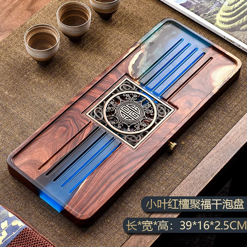 DecorBites™ Handmade Wood Resin Tea Tray | Bubble Tea Table Home Kung Fu Set