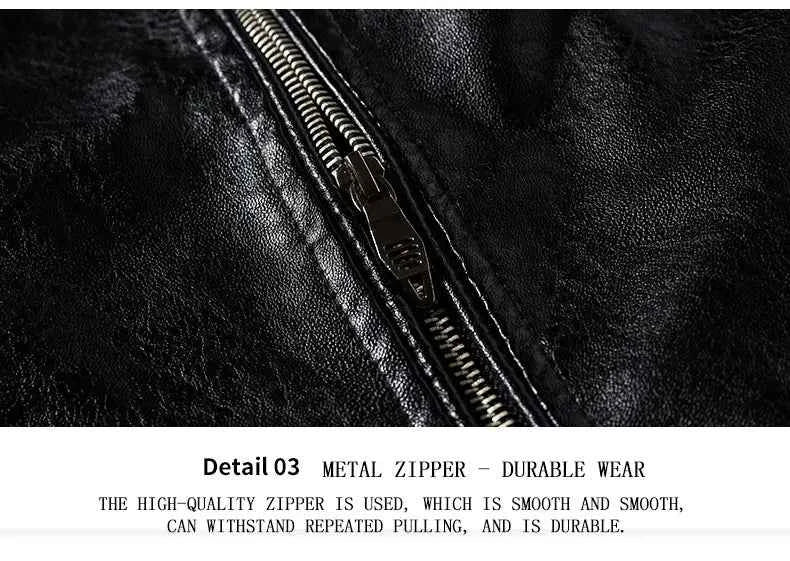 Leather Coat Men Winter Fleece Motorcycle Faux Leather  Removable Fur Collar