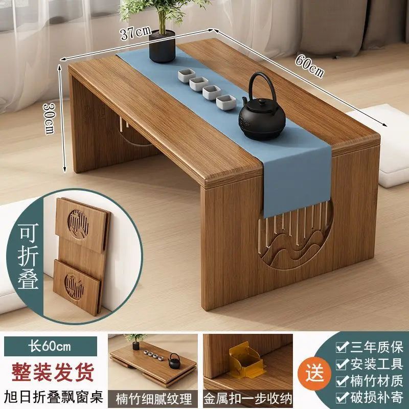 DecorBites™ Bamboo Folding Table: Japanese Style, Bedroom & Study Essential, Durable Design