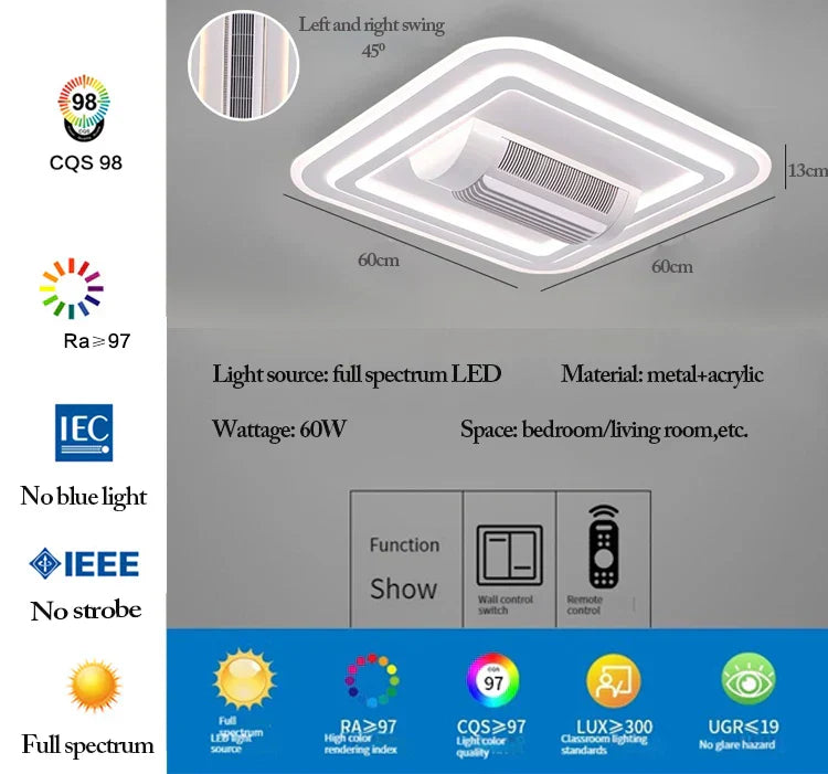 DecorBites™ LED Bladeless Ceiling Fan Dimmable Remote Modern Indoor Lightingusc