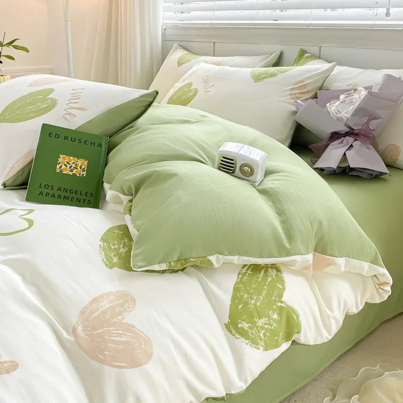 DecorBites™ Double Layer Yarn Cozy Bed Sheet Set - High-Quality Washed Cotton Printed Bedding