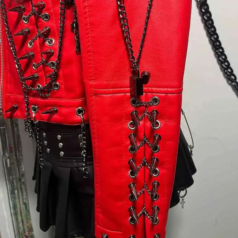 Women's Spiked Studded Rivet Goth Emo Pu Leather Jacket Grunge